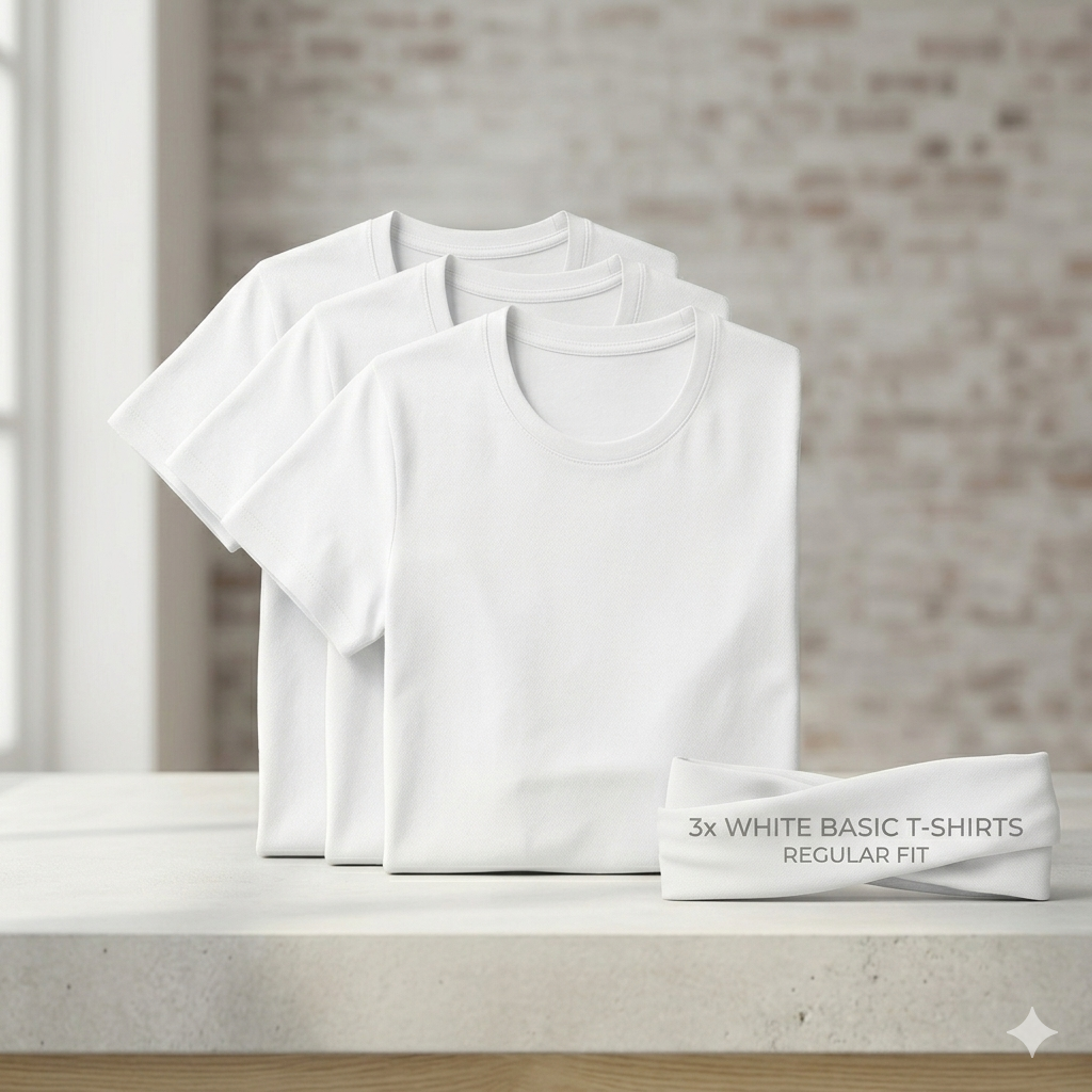 Pack of 3 Basic White regular fit t-shirts - cotton