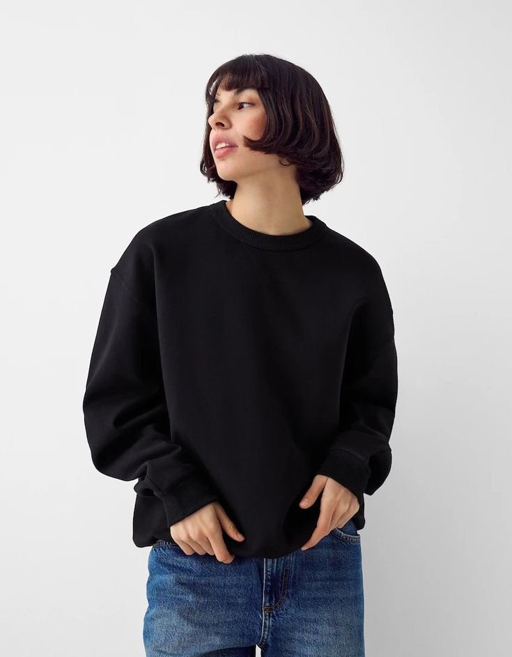 Regular fit Basic Crew neck sweatshirt unisex black