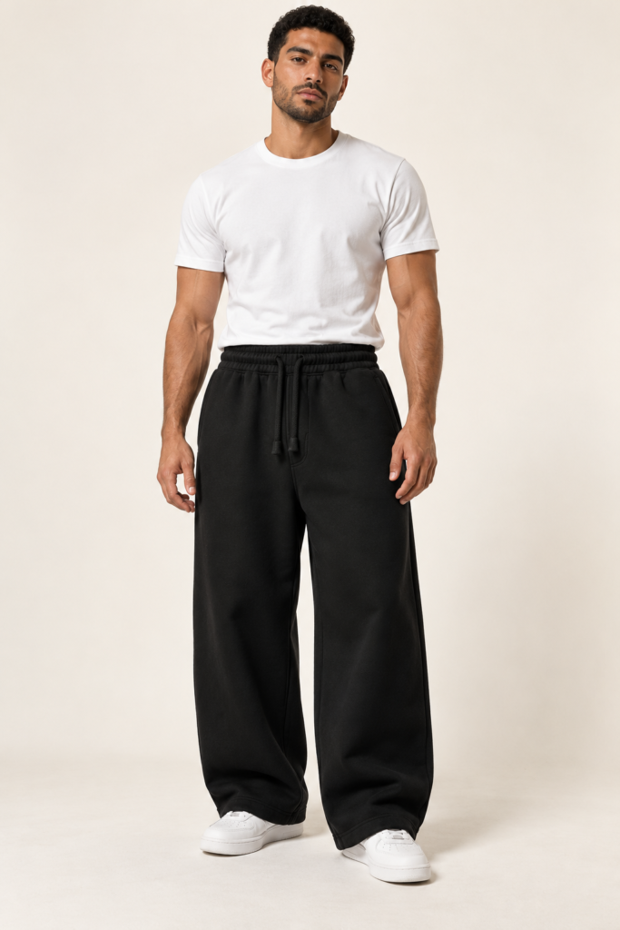 Black wide leg basic Sweatpants
