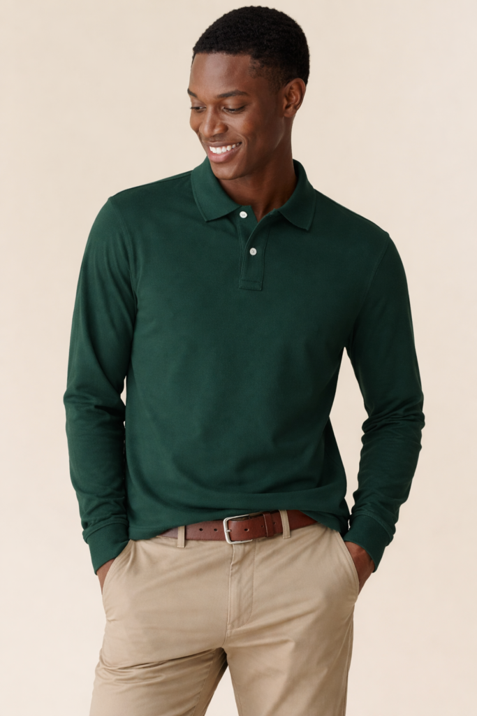 Basic Long sleeve Green Unisex Polo Shirt