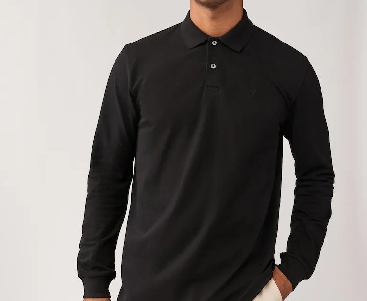 Basic Long sleeve Black Unisex Polo Shirt