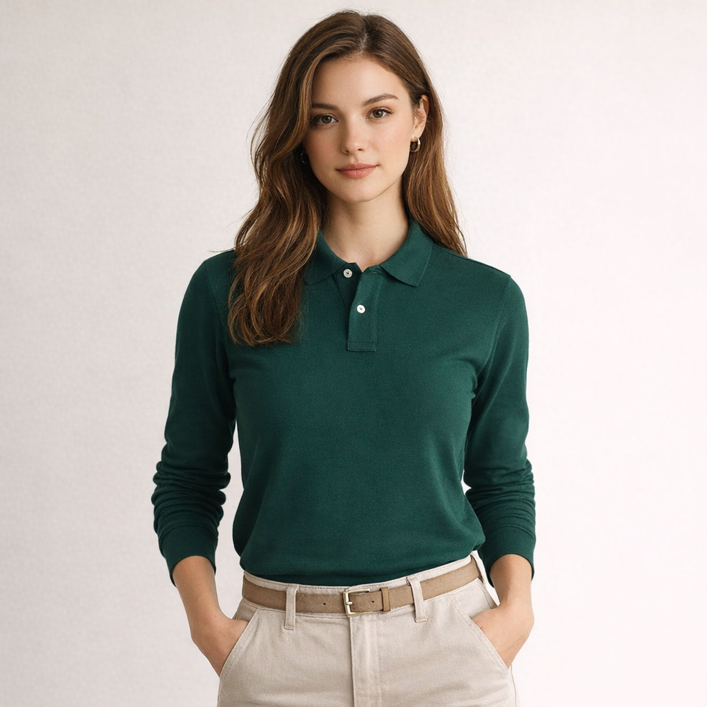 Basic Long sleeve Green Unisex Polo Shirt