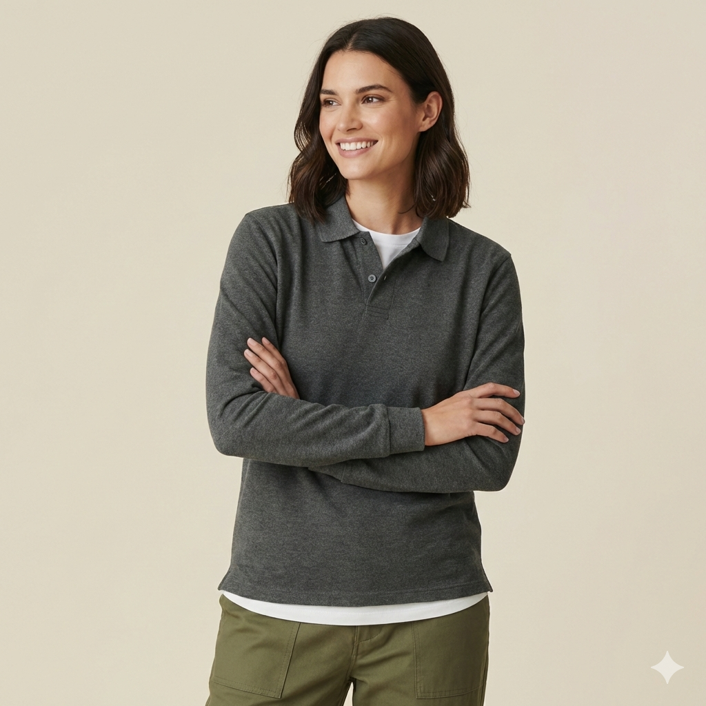 Basic Long sleeve Dark Grey Unisex Polo Shirt