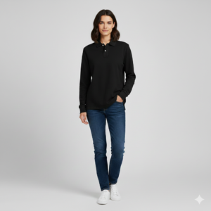 Basic Long sleeve Black Unisex Polo Shirt