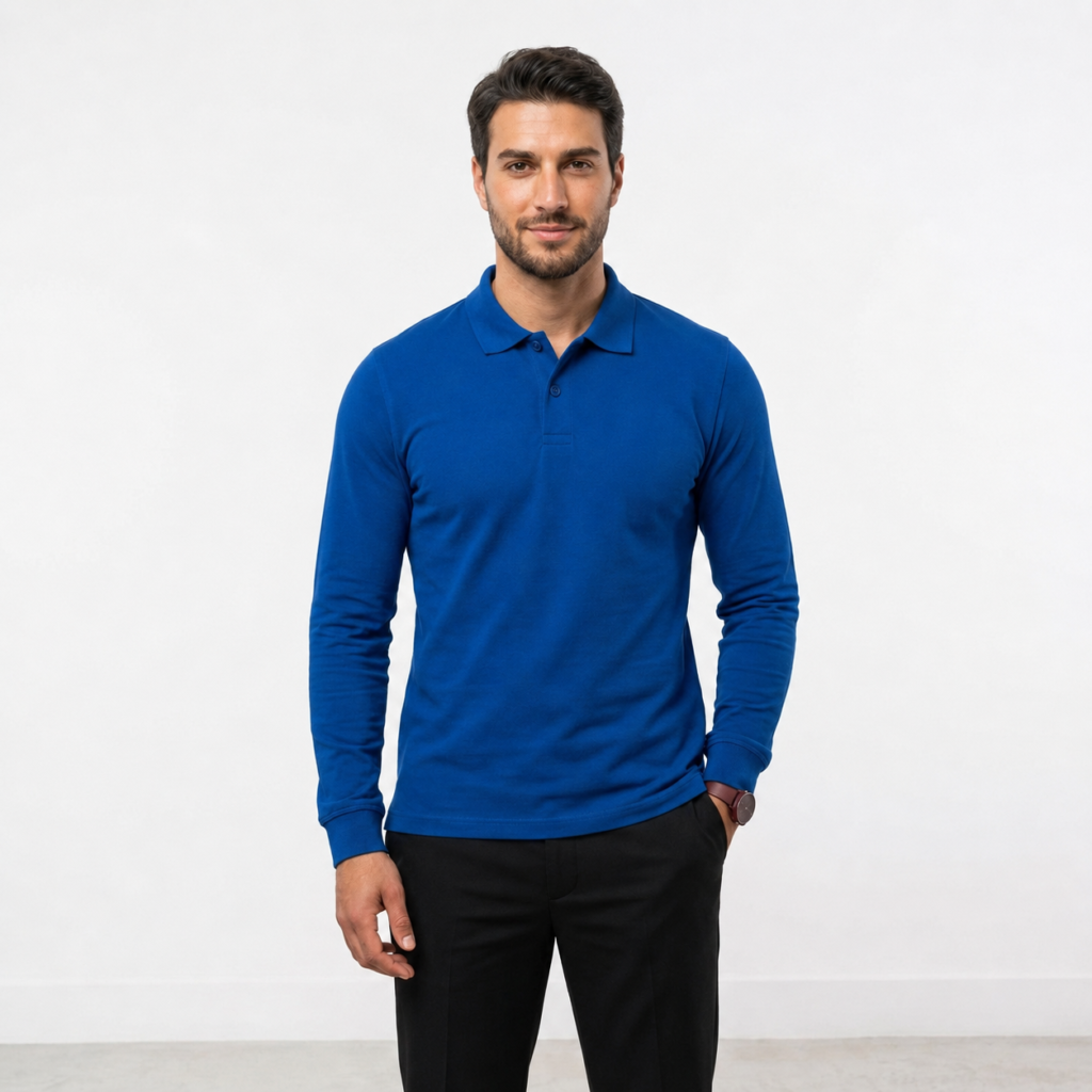 Basic Long sleeve Blue Unisex Polo Shirt