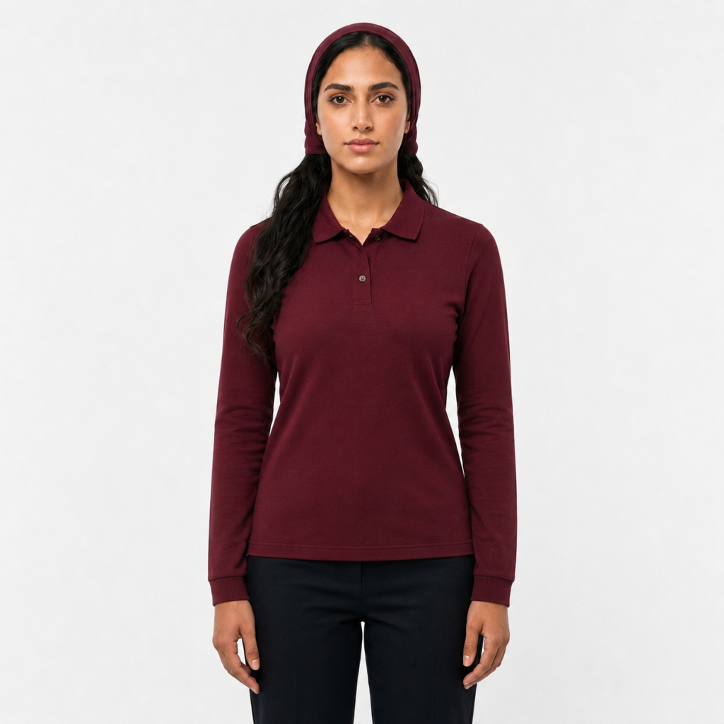 Basic Long sleeve Burgundy Unisex Polo Shirt