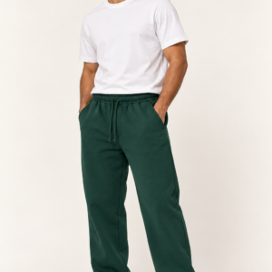Male model wearing HODOOMY wood green unisex wide leg cotton sweatpants, front view