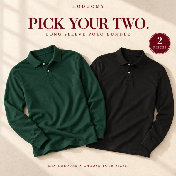 HODOOMY Pick Your Two bundle: green and black long sleeve polos, two pieces with your choice of sizes.